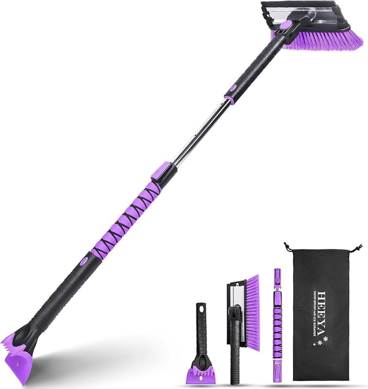 HEEYA 46.6 Inch Extendable Snow Scraper & Brush with Squeegee for Cars & SUVs