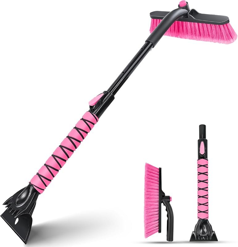 35’’ Extendable Snow Brush and Ice Scraper - Perfect for Cars and Windshields, Stylish Pink Design