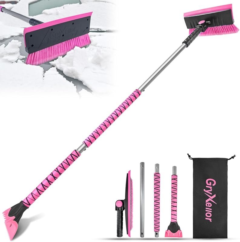 57 Inch Snow Brush & Broom with Ice Scraper for Cars, Trucks, and Windshields