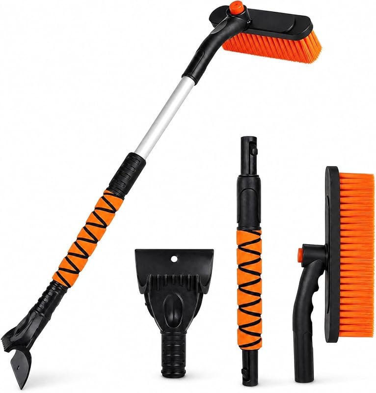 33" Extendable Snow Brush and Ice Scraper - Ergonomic Foam Grip with Pivoting Brush Head for Easy Use