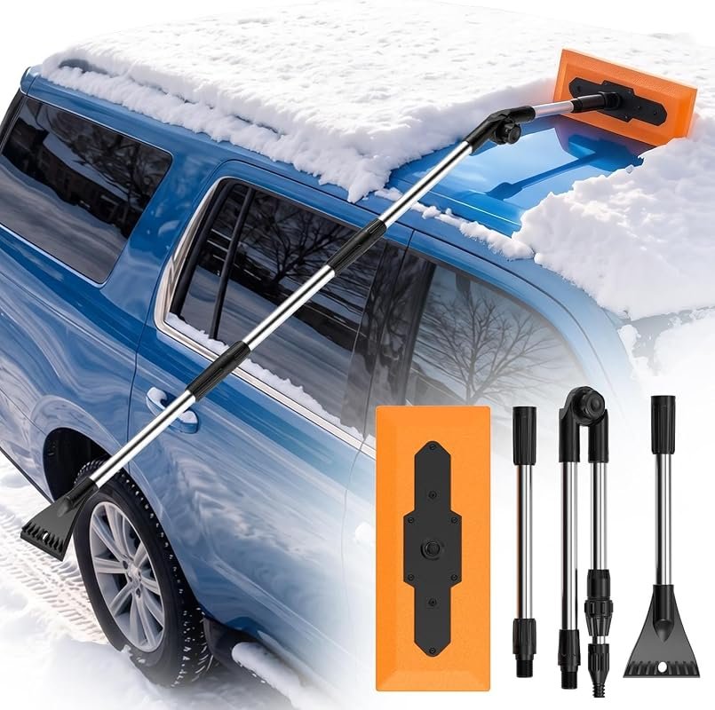 57.1" Snow Broom & Ice Scraper with 16.3" Foam Brush for Car Roof Snow Removal