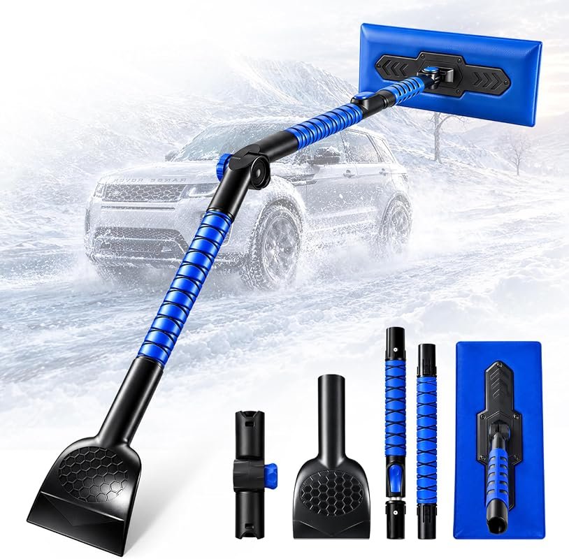 59" Snow Broom & Ice Scraper with EVA Foam Head - Lightweight and Effective Car Snow Remover