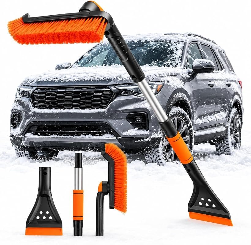 2026 Upgraded 39" Extendable Snow Brush & Ice Scraper - 360° Rotating Head for Easy Car Cleaning