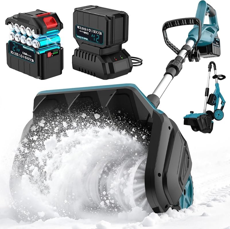 10000mAh Brushless 17-Inch Cordless Snow Shovel with Wheels, Adjustable Plate & 20-30ft Throwing Distance