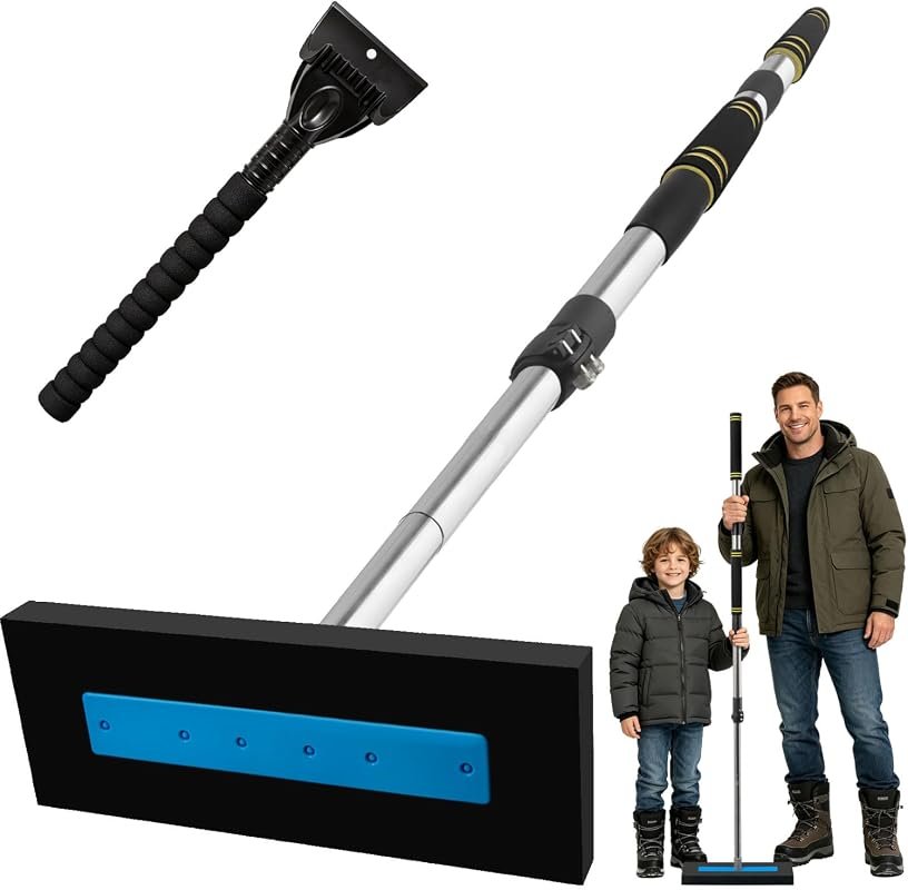Adjustable 33"-67" Snow Broom for Cars and Trucks - Foam Grip & Carry Bag for Easy Use