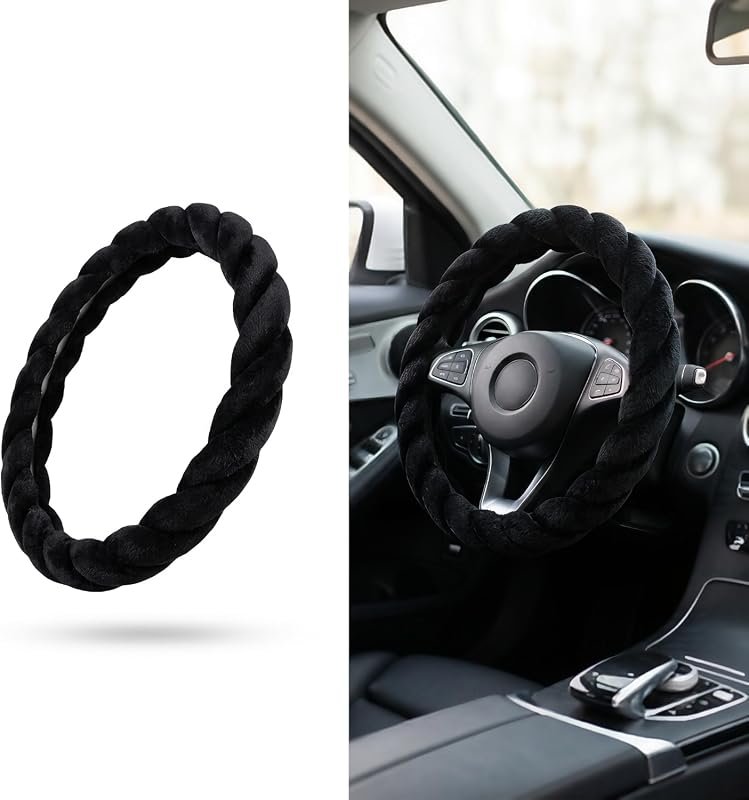 Fluffy Steering Wheel Cover - Winter Plush Protector with Non-slip Rubber Ring for Cars and SUVs